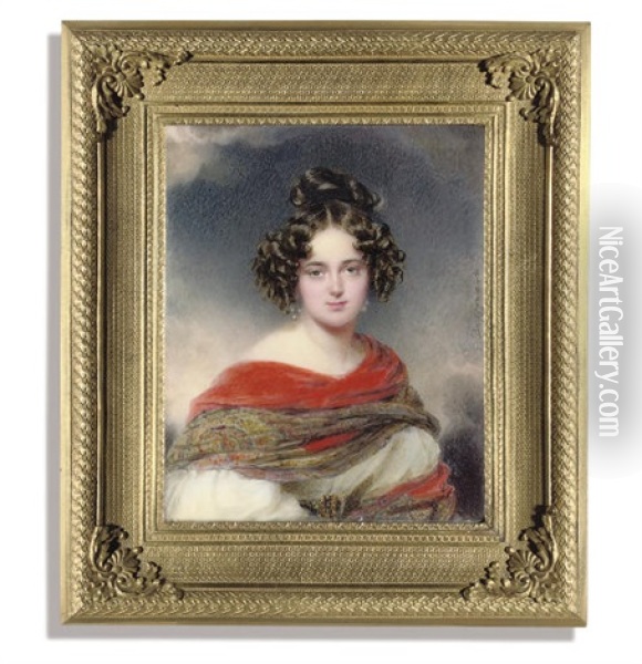 A Magnificent Miniature Of A Young Lady Called Princess Melanie Metternich Oil Painting - Moritz Michael Daffinger