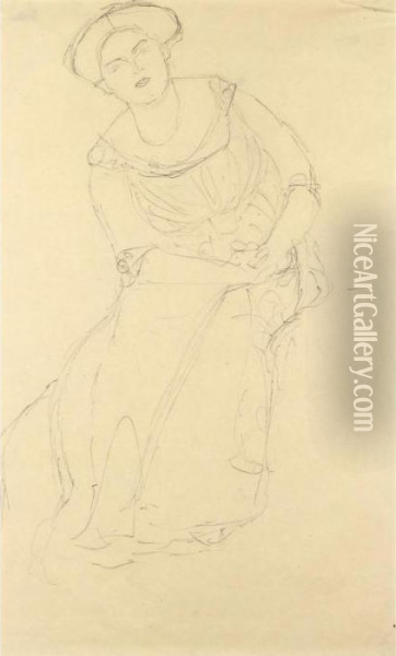Studie Zu Eugenia Primavesi: 
Sitzend Von Vorne (study Of Eugenia Primavesi: Frontal View) Oil Painting - Gustav Klimt