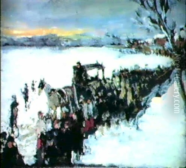 L'enterrement Dans La Niege Oil Painting - Jacques-Emile Blanche