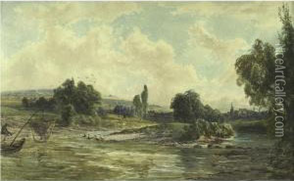 On The River Near Greuznach Oil Painting - John Faulkner