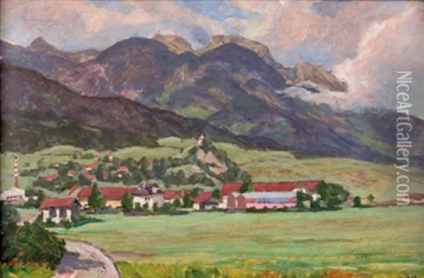 Dorf In Sommerlandschaft Oil Painting - Oswald Hengst