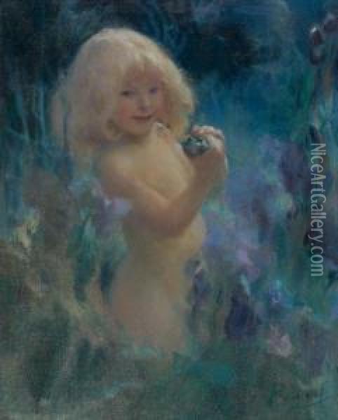 Petite Fille A La Grenouille Oil Painting - Georges Picard