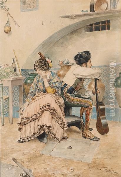 After The Performance Oil Painting - Antonio Maria Fabres Y Costa