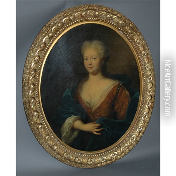 Portrait Of A Noble Woman In A Blue Cloak Oil Painting - Pierre Mignard the Elder