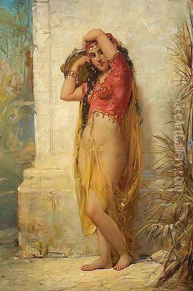 Harem Girl with Tambourine Oil Painting - Joseph Bernard