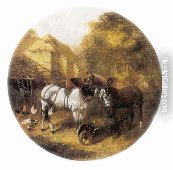 The Team at Rest in a Farmyard Oil Painting - John Frederick Herring Snr