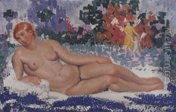 Nu Roux Allonge Oil Painting -  Marcel-Lenoir (Jules Oury)