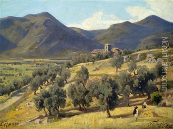 Italienische Landschaft Mit Kirche Oil Painting - Carl Johann Friedrich Adolf Roetteken