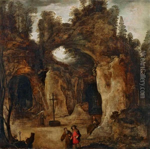 Grottenlandschaft Mit Einsiedlern Oil Painting - Joos De Momper