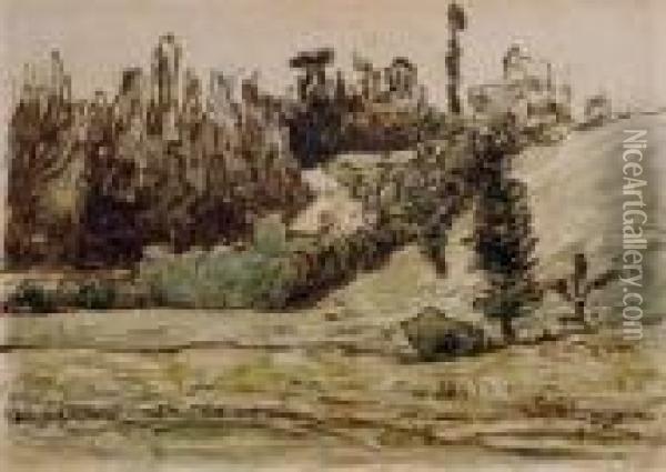 Paysage Vallone Borde D'arbres, Aux Environs De Vichy Oil Painting - Jean-Francois Millet