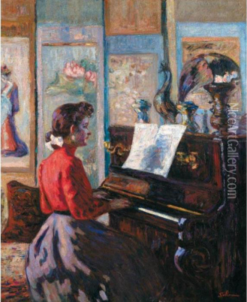 L'etude Au Piano Oil Painting - Armand Guillaumin