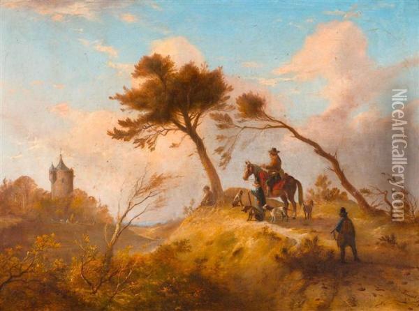 Jagdgesellschaft In Landschaft Oil Painting - Johannes Tavenraat