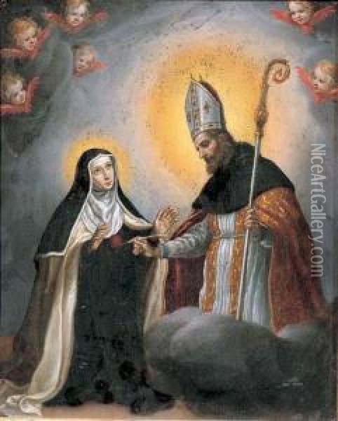 Santa Maria Maddalena Dei Pazzi E Santo Vescovo Oil Painting - Francesco Curradi