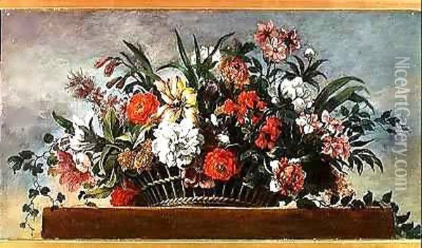 Woven Basket Filled with Flowers Oil Painting - Jean Baptiste Belin de Fontenay