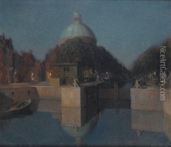 The Singel, Amsterdam Oil Painting - Josef Karel Frans Posenaer