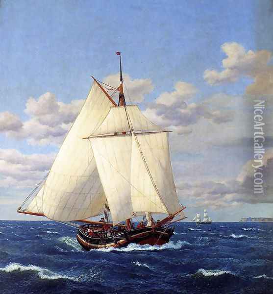 En dansk yacht passerer Stevns Oil Painting - Christoffer Wilhelm Eckersberg