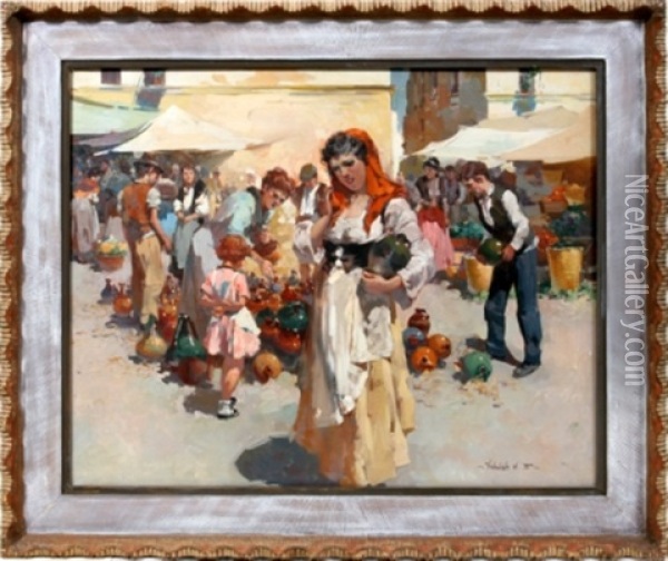 Hungarian Market Scene Oil Painting - W. Emerich Vizkelety