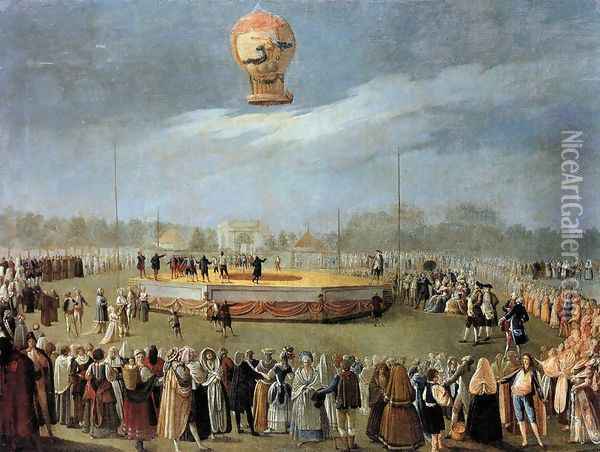 Ascent of the Balloon in the Presence of Charles IV and his Court c. 1783 Oil Painting - Antonio Carnicero Y Mancio