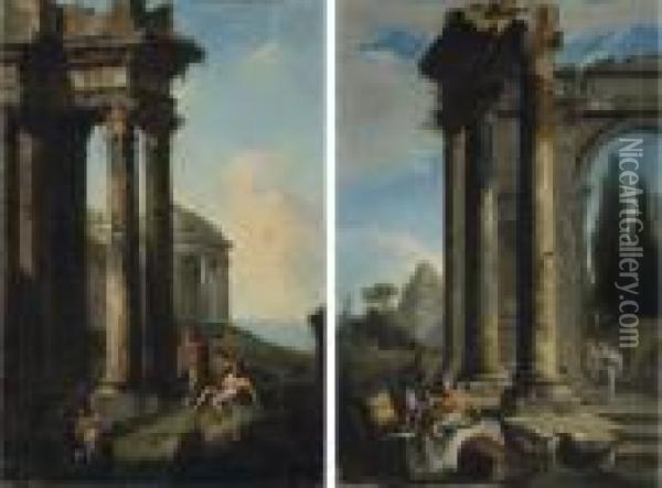 Paesaggio Con Rovine Antiche E Piramide; E Paesaggio Con Tempio Emarina In Lontananza Oil Painting - Andrea Locatelli