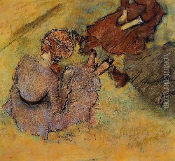Woman Seated on the Grass Oil Painting - Edgar Degas