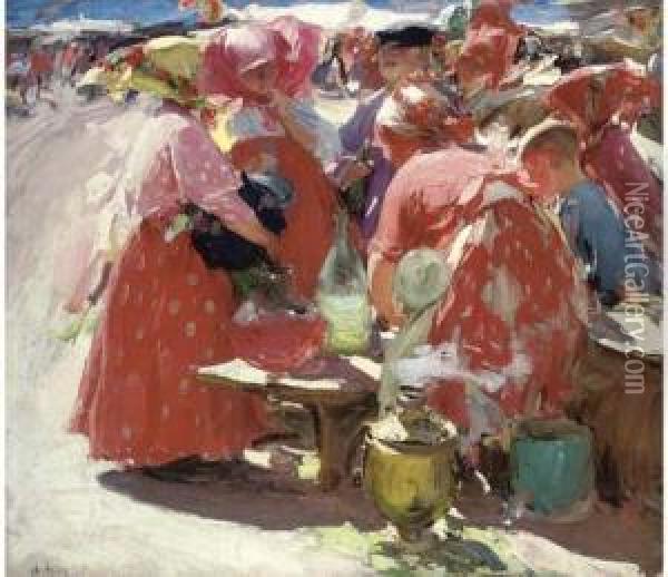 At The Market Oil Painting - Abram Efimovich Arkhipov