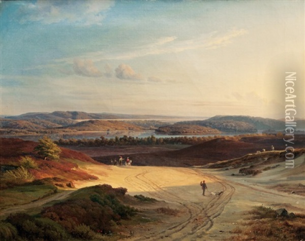 Panoramic View Of Silkeborg Langso Oil Painting - Ludwig Heinrich Theodor (Louis) Gurlitt