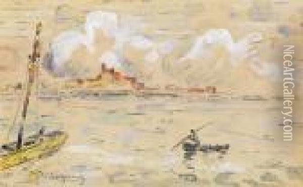 Pecheurs Devant Le Fort D'antibes Oil Painting - Paul Signac