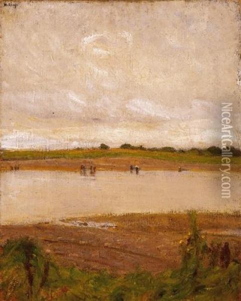 Riverside Landscape Oil Painting - Simon Hollosy
