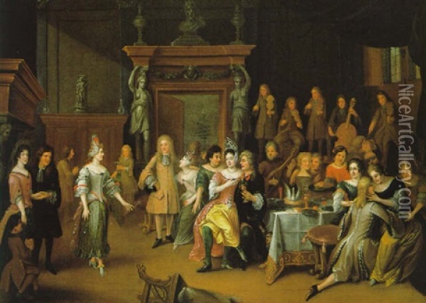 Elegante Gesellschaft Bei Musik Und Tanz Im Saal Eines Schlosses Oil Painting - Hieronymous (Den Danser) Janssens