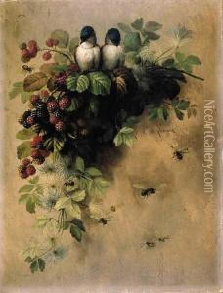 Birds, Bees And Berries Oil Painting - Paul De Longpre