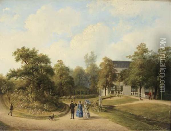 An Elegant Company Promenading In The Garden Of A Country House Oil Painting - Paul Joseph Constantine Gabriel