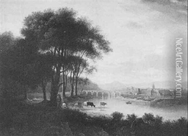 A View Of Perth From The Banks Of The Tay At Scone Oil Painting - Alexander Nasmyth