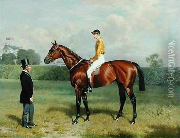 'Ormonde', Winner of the 1886 Derby Oil Painting - Emil Adam