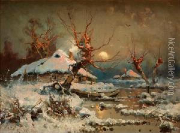 Sun At Winter Oil Painting - Iulii Iul'evich (Julius) Klever
