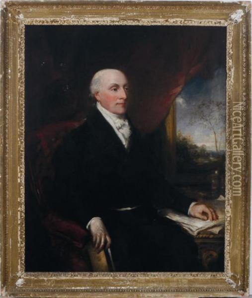 Portrait Of William Edward Lycett Of Bowden, Seated Three-quater Length Oil Painting - Sir George Hayter