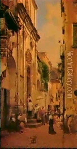 Une Rue A Sorrente Oil Painting - Fedor Andreevich Bronnikoff