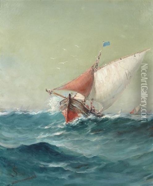 Voilier En Haute Mer Oil Painting - Henri Malfroy-Savigny