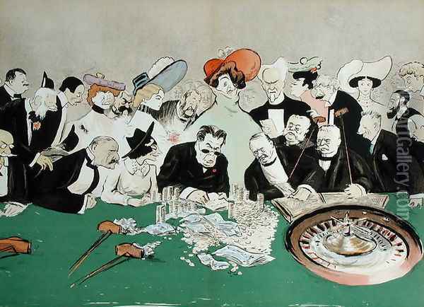 Gamblers in the casino at Monte-Carlo. c.1910 Oil Painting - Georges Goursat Sem