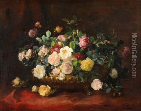 Blumenstilleben Mit Rosen Oil Painting - Dominique Hubert Rozier