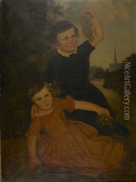 Zwei Kinder Auf Einer Wiese Oil Painting - Johann Casper Coqui