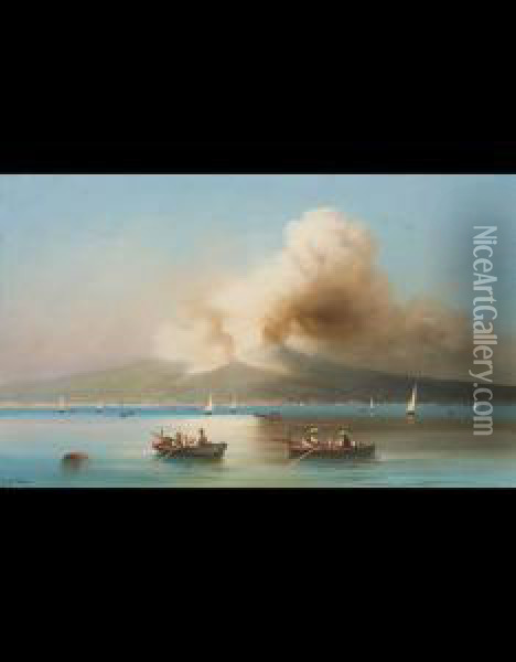 Golfo Di Napoli Con Vesuvio In Eruzione Oil Painting - Antonio Coppola