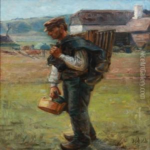 A Farmer With His Pack Oil Painting - Johannes Martin Fastings Wilhjelm