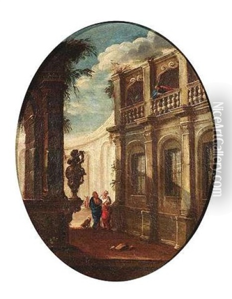 Architekturcapriccio Mit Tempel Oil Painting - Giovanni Paolo Panini