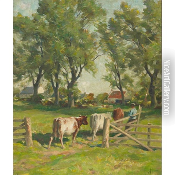 Wester Howgate (leading Cows To Pasture) Oil Painting - William Marshall Brown