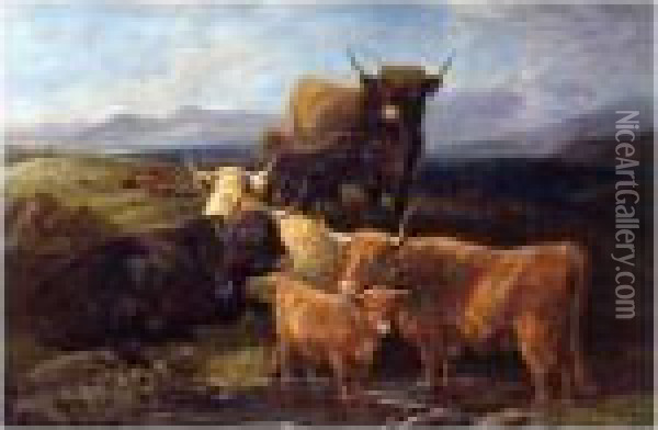 Highland Cattle Oil Painting - George W. Horlor