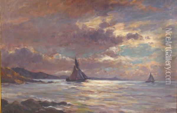 Sailboats Offshore Oil Painting - Hans Gleissner