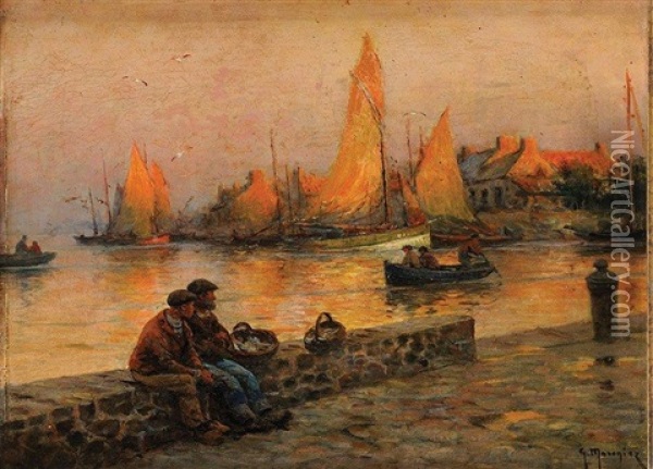 Port De Peche Au Crepuscule Oil Painting - Georges Philibert Charles Maroniez