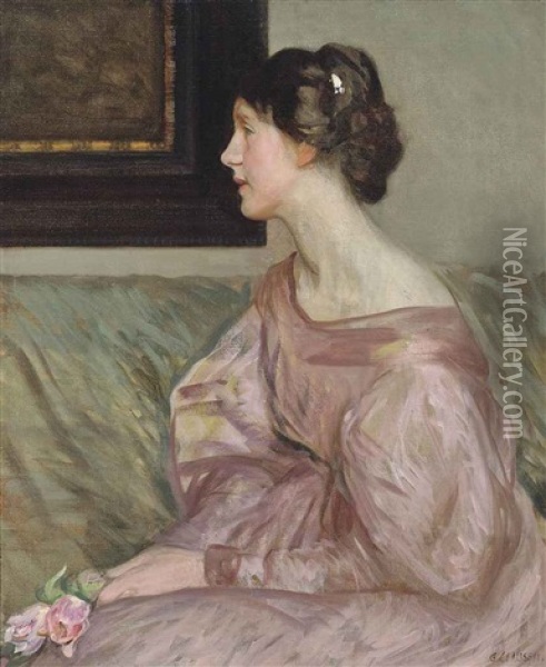 The Pink Rose Oil Painting - Sir George Clausen