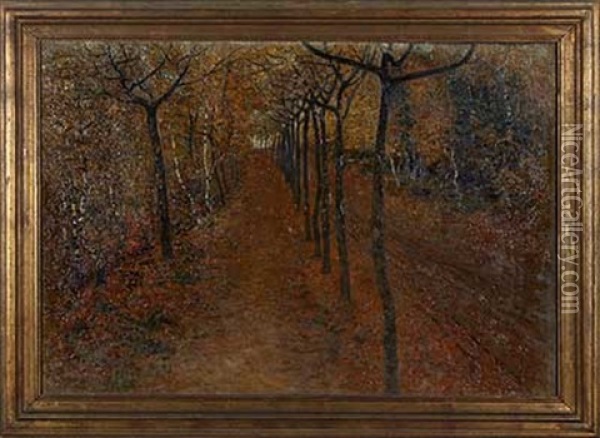 Waldweg Im Herbst Oil Painting - Hanns Diehl-Wallendorf