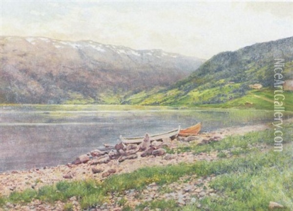 Norsk Landskab Oil Painting - Holger Hvitfeldt Jerichau